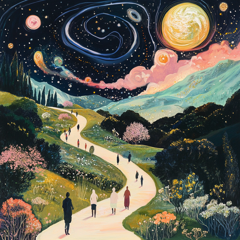 Integral theory newsletter subscribers and teachers gathering and walking paths to integral events